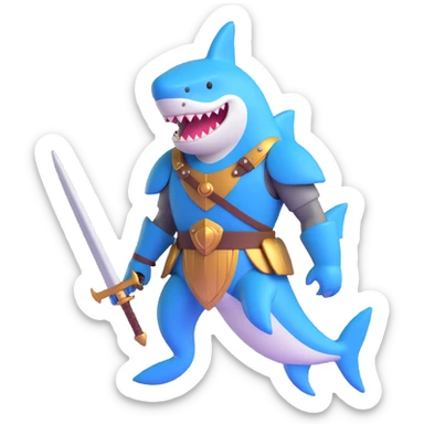 anthropomorphic shark wearing knight armor sticker