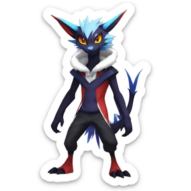 Cool Anthro Dark Absol-Noivern-Quilava-Litten-Pokémon with edgy stripes hoodie spiked collar punk Full Body sticker