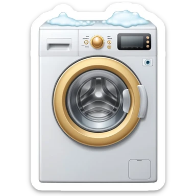 washing machine with door open and bubbles sticker
