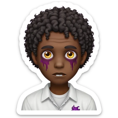 a curly haired emo zombie with a white blouse and dark skin man sticker