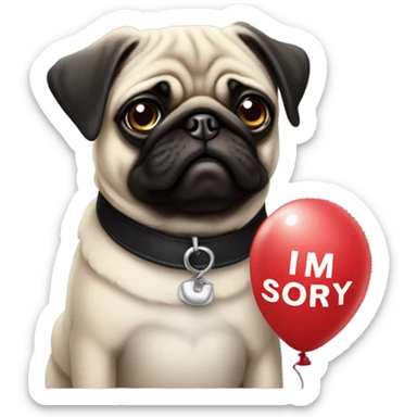 Black pug  and a ballon that says  “I’m sorry” sticker