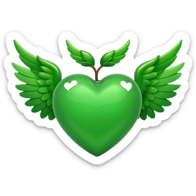 green heart with wings, apple emoji style sticker