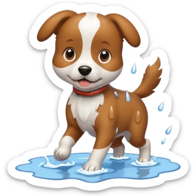 a dog splashing in a puddle in the rain sticker