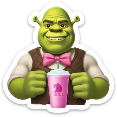 shrek with a pink bow and apink drink sticker