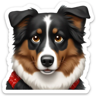 Black and brown Australian shepherd with Christmas sweater sticker