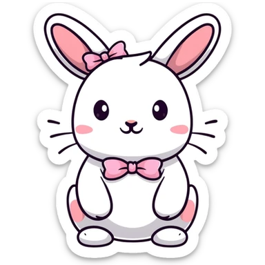 adorable bunny rabbit with pretty bow, playful sticker