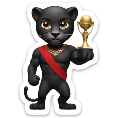 black and red panther holding a trophy sticker