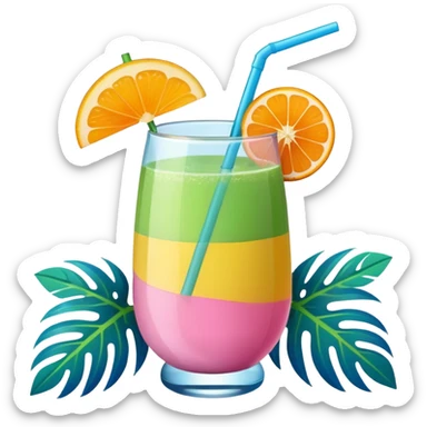 tropical greeni pink and blue mimosa with straw and orange on the side of the top sticker