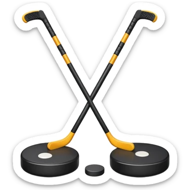 two hockey sticks crossing and a puck like the original apple hockey stick emoji sticker