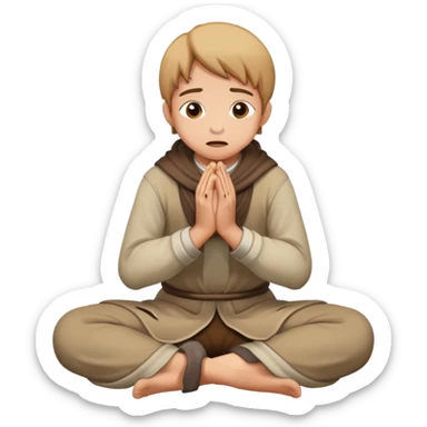 person on their knees begging with hands clasped together and pleading expression sticker