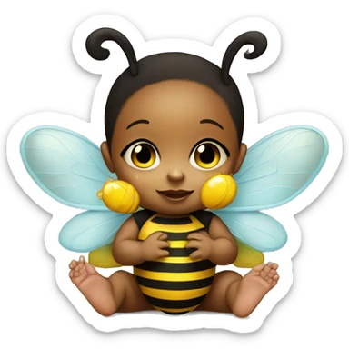 baby girl with pacifier dressed as a bee sticker
