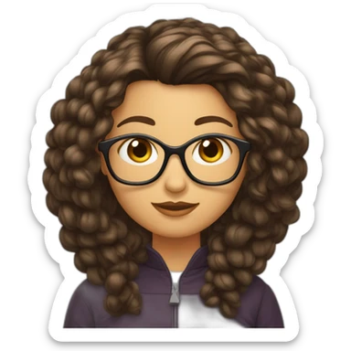 Fille cheveux très long Odule châtain foncé avec des lunette rectangulaire sticker