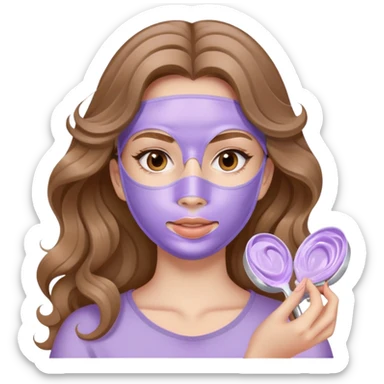 girl with long wavy light brown hair applying lilac face mask skincare sticker