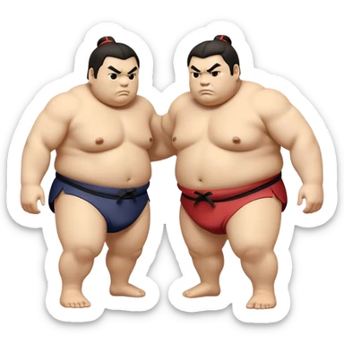 Cinematic Realistic Sumo Wrestling Emoji, depicted as an intense sumo match featuring powerful wrestlers in traditional mawashi, rendered with rich textures and dynamic dramatic lighting that captures the raw intensity of the sport. sticker