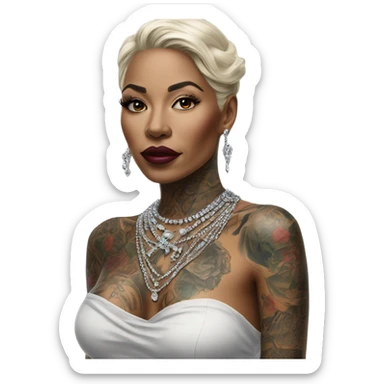 Hyper Realistic tattooed lady wearing expensive jewelry sticker