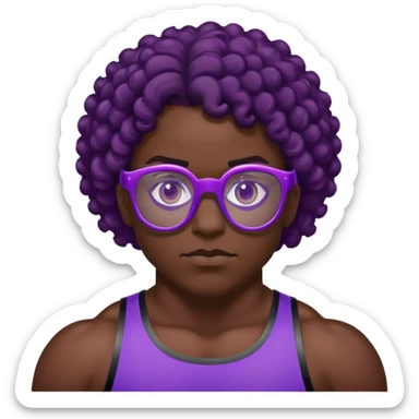 Wrestler with purple glasses tinted black and short curly brown hair sticker