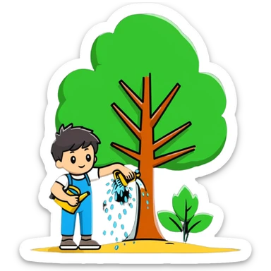 18 year old boy watering a tree sticker