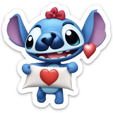 Stich con un corazón diciendo hola bombón sticker