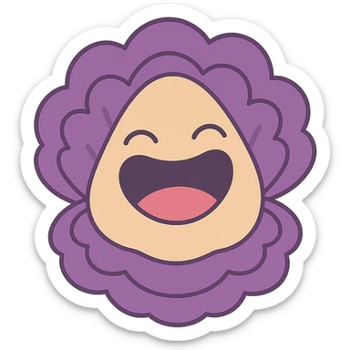 Cute oyster with an expression bursting into laughter, eyes squinting, mouth wide open, in pastel toon style, transparent background. sticker