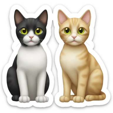 two cats. the first is beige with yellow eyes, the second is black with light green eyes sticker
