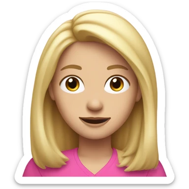 white female employee with blonde loose hair, in intensive pink clothes, only upper-body sticker