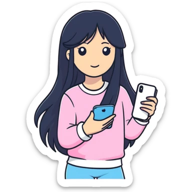Girl with long black hair all in pink in her hand iPhone  sticker