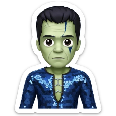 Frankenstein from Van Helsing with black hair, grey skin dark blue sequin outfit sticker