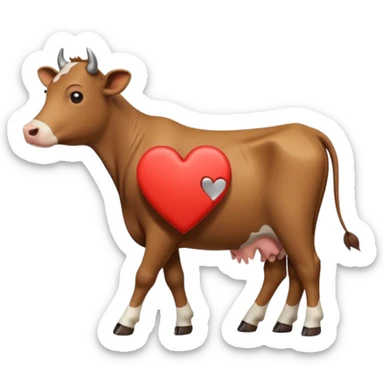 cow emoji walking away from broken heart, simple and expressive sticker