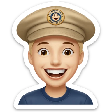 Crea una persona con una gorra de marca riéndose y abajo diga victornext siempre para serviles sticker