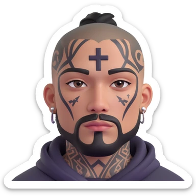 urban gangster with teardrop and cross face tattoos, mean look, street style sticker