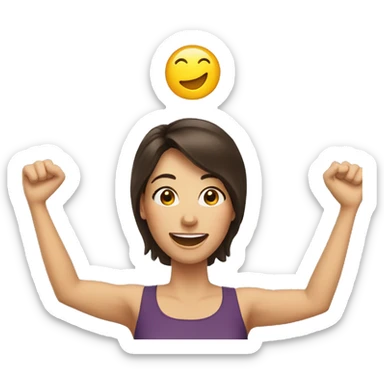 excited woman with dark brown hair with arms raised above head sticker