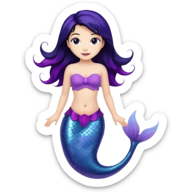 Mermaid with black hair and purple tail  sticker