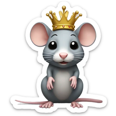 A rat with a crown bending over, showing his tail sticker