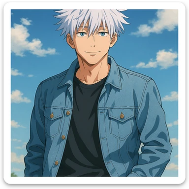 Gojo Satoru, casual outfit, relaxed expression, anime style sticker