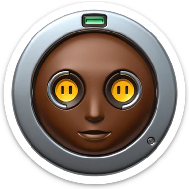 3D render of Data Port, futuristic cyborg aesthetic, fusion of organic skin and chrome metal, metallic socket embedded in dark brown skin, exposed wiring,emoji style, isolated on white background --v 6.0. sticker