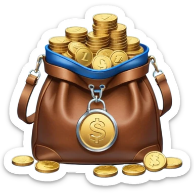 leather bag on top of blue coins stack sticker