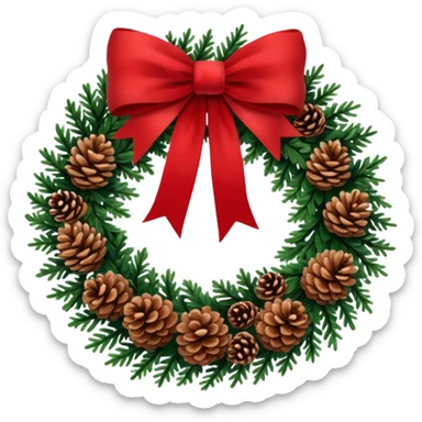 Christmas wreath with long bow and pinecones sticker