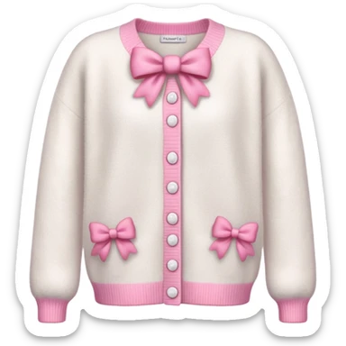 white cashmere cardigan with 8 tiny pink bows all over front and sleeves, realistic 3d isolated, soft texture sticker