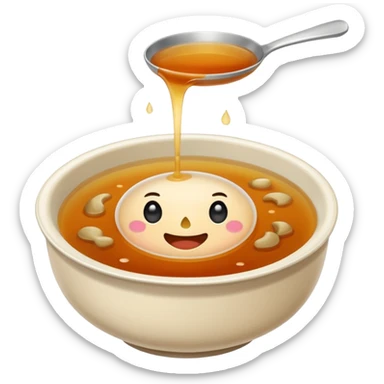 plain consommé in a bowl, clear brown broth, no garnish, no face, simple emoji style sticker