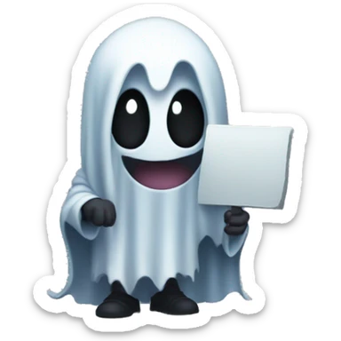 cutesy ghostly specter holding a sign that says raid sticker