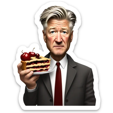 david lynch holding a cherry pie and coffee sticker