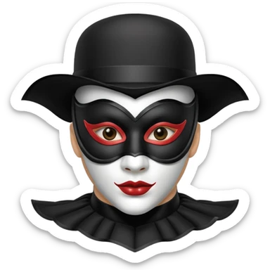 masked circus acrobat portrait, head and shoulders only, elegant carnival mask, dark outfit collar, dramatic expression, 3D cartoon, mobile game icon style, clean background, no text, no watermark
 
 sticker