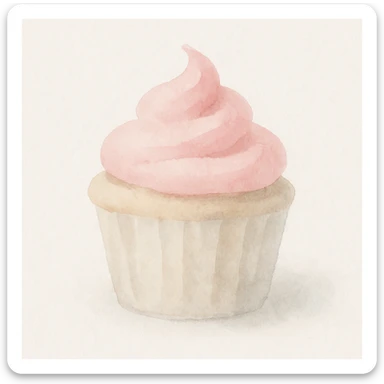 cupcake with pink icing, watercolor illustration style sticker