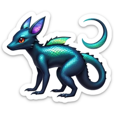 Colorful Iridescent Exotic Salandit-Aurorus-Umbreon-Fakémon-hybrid-creature (full body)  sticker