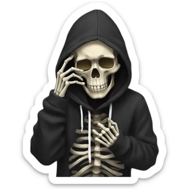 skeleton in black hoodie get facepalm (only face with hand) sticker