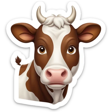 cinematic-noble-brown-and-white-cow-portrait-emoji,-poised-and-regal,-with-a-large,-sturdy-build-and-a-beautifully-patterned-hide-of-rich-brown-accented-by-crisp-white-patches,-deep-set-soulful-brown-eyes,-simplified-yet-sharp-and-sophisticated sticker