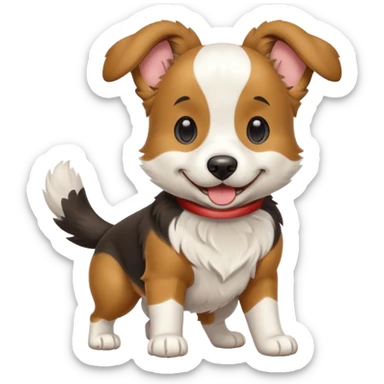 собака породи ауссі триколор з передніми білими лапками грається sticker