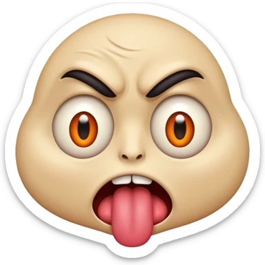 A face emoji with its tounge out but the eyes are evil and kind of crazy and the eyebrows are turned I sticker