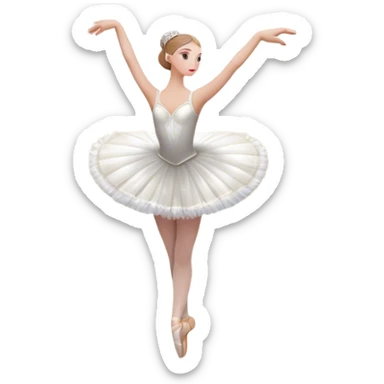 Icon for Ballet: The icon should evoke the grandeur of the Bolshoi Theater stage. a scene from Swan Lake, with a ballerina in a white tutu performing an elegant pose, surrounded by dramatic stage lighting and swan motifs. Transparent background. sticker
