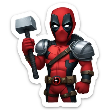 Deadpool holding thors hammer sticker
